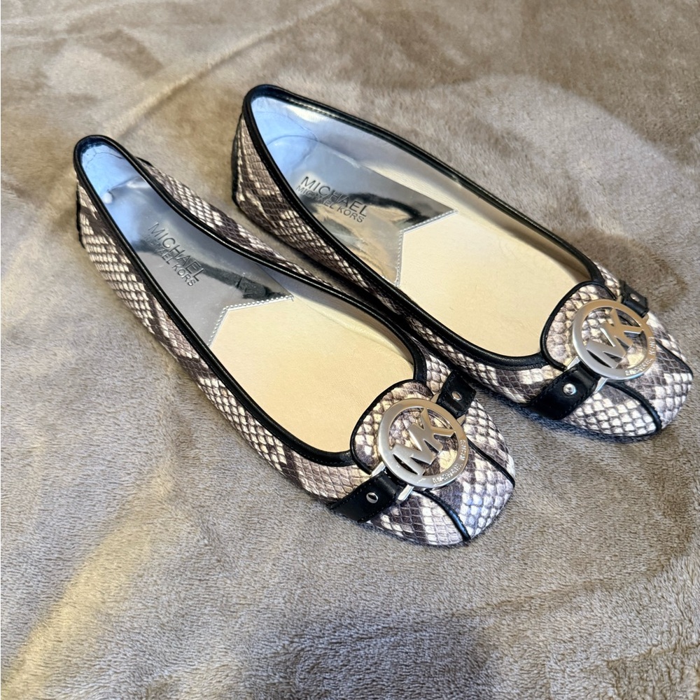 Michael Kors Snakeskin Pattern Flats with Black Accents